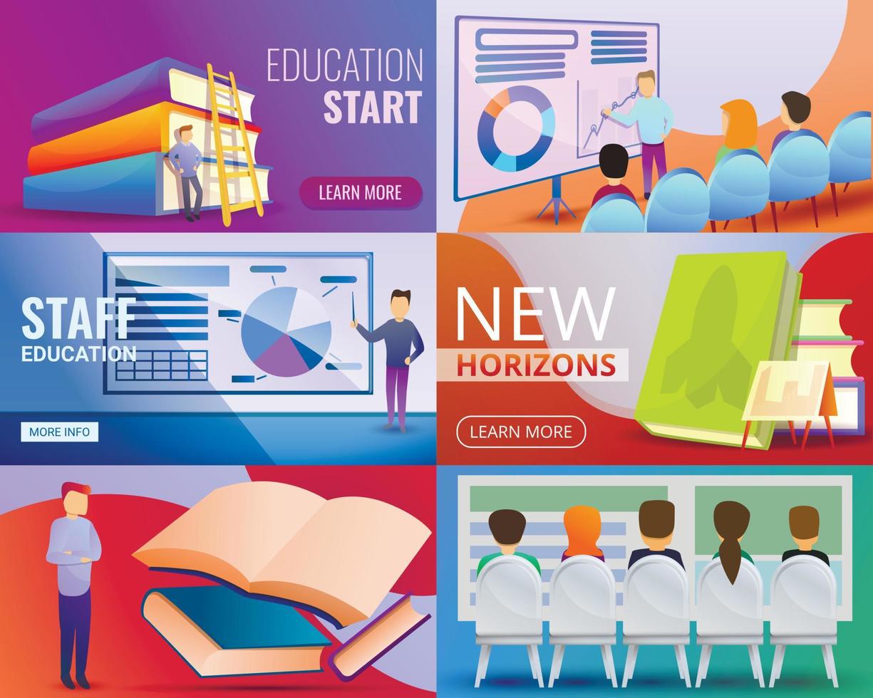 Staff education banner set, cartoon style vector