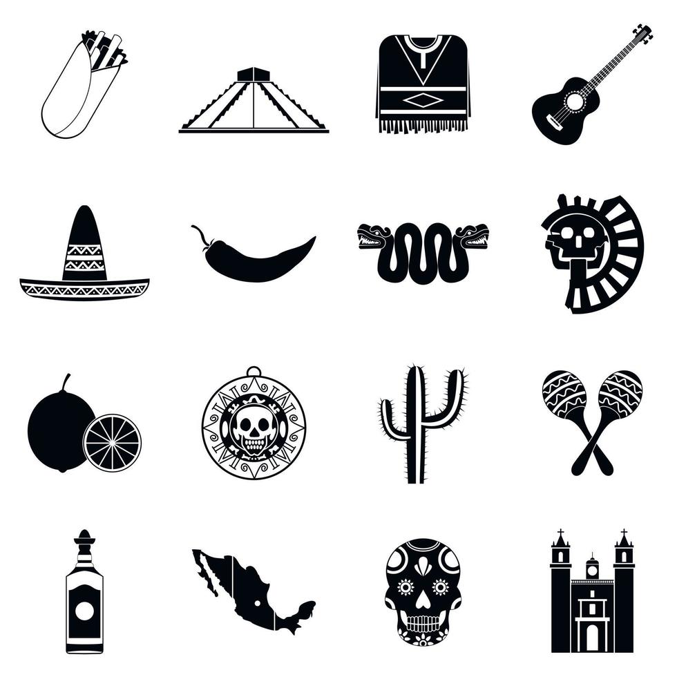 mexico iconos negro vector