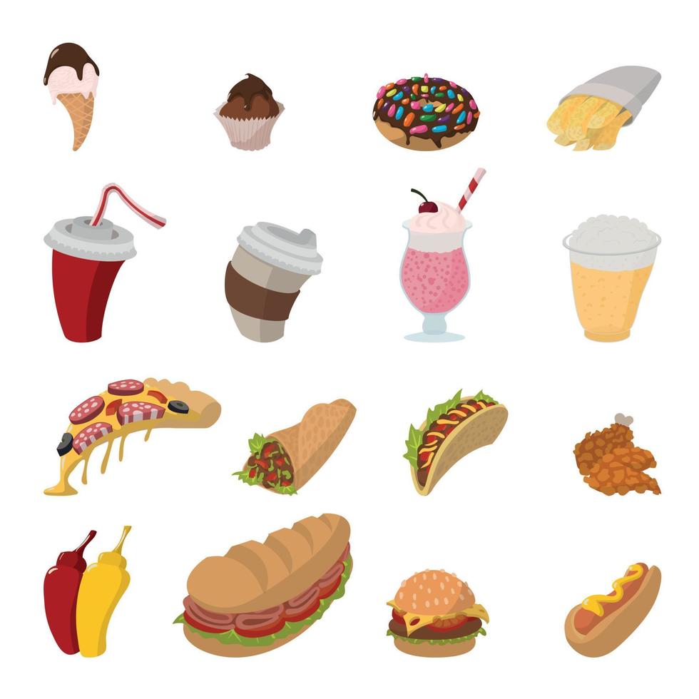 iconos de dibujos animados de comida rápida vector