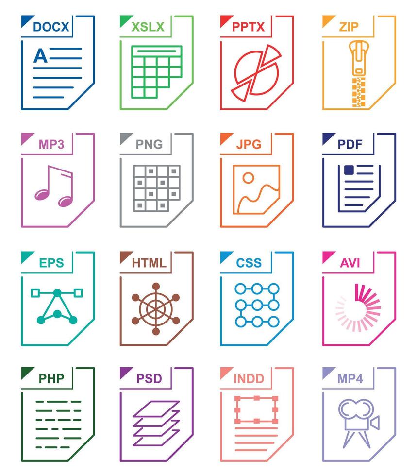 conjunto de iconos de formato de archivo vector