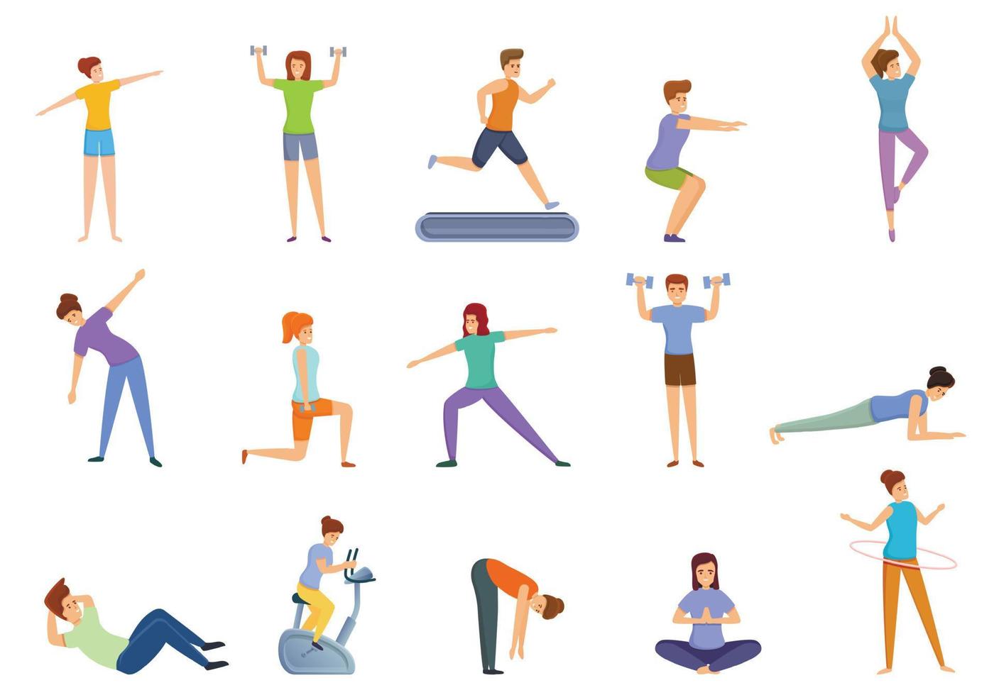 Home training icons set, cartoon style vector