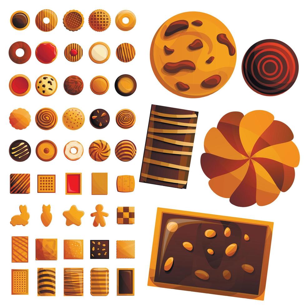 Biscuit icon set, cartoon style vector