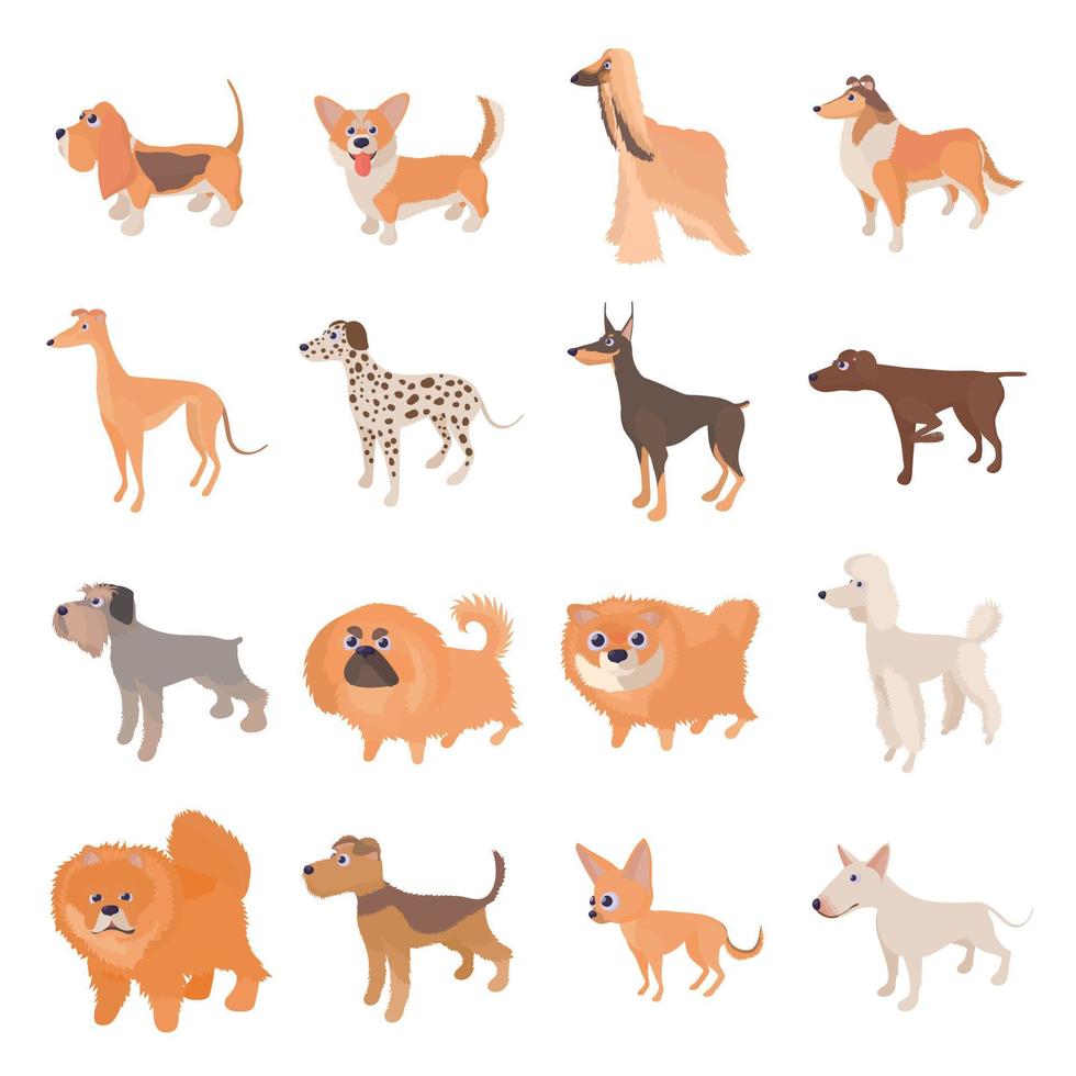 Dog icons set, cartoon style vector
