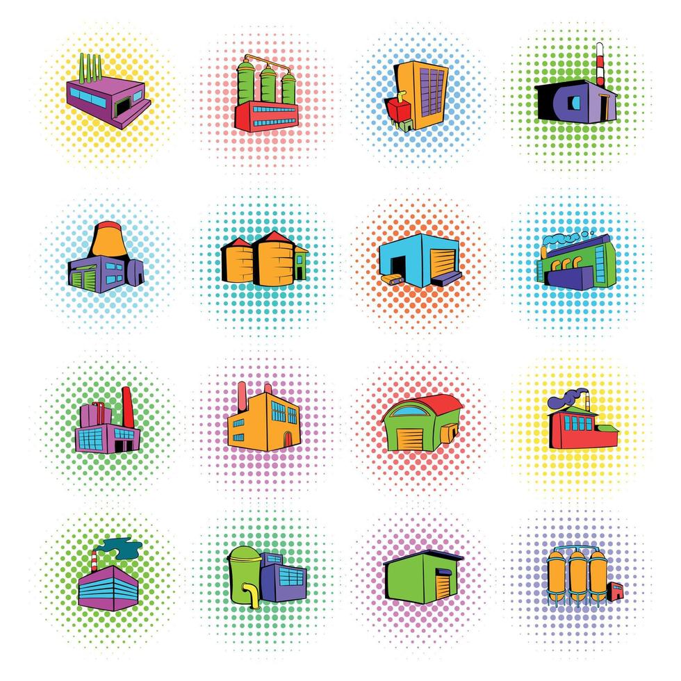 iconos de conjunto de construcción de fábrica industrial vector