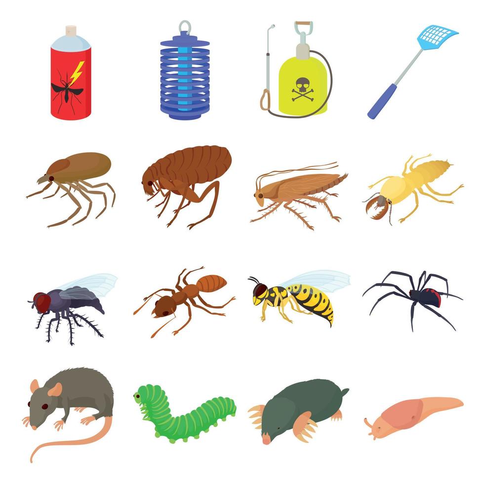 Insect icons set, cartoon style vector
