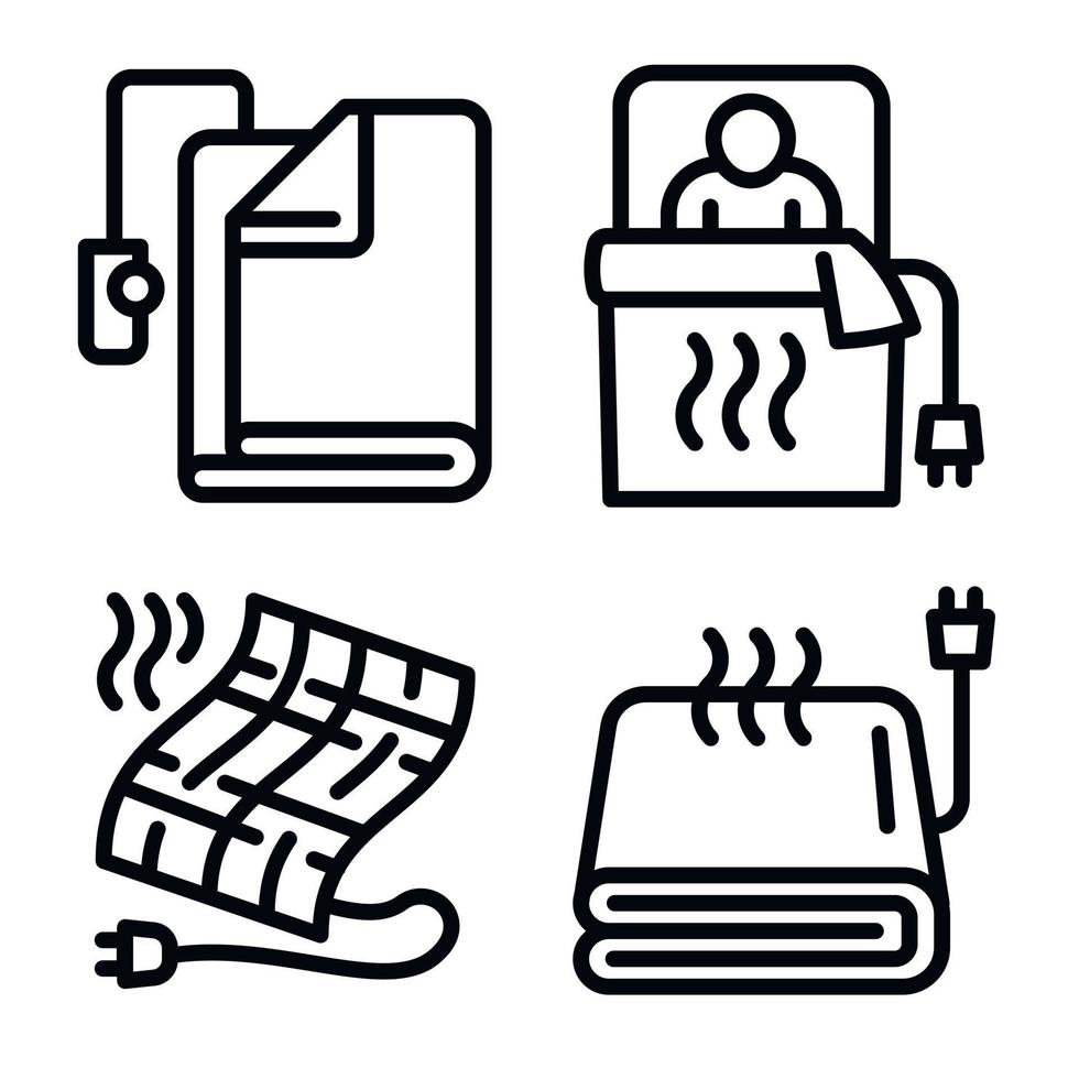 Electric blanket icons set, outline style vector