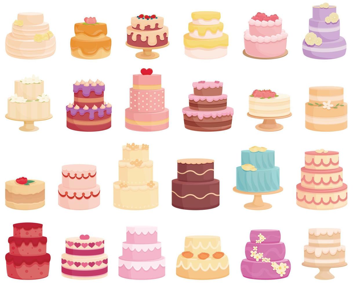 Wedding cake icons set cartoon vector. Bakery flower vector