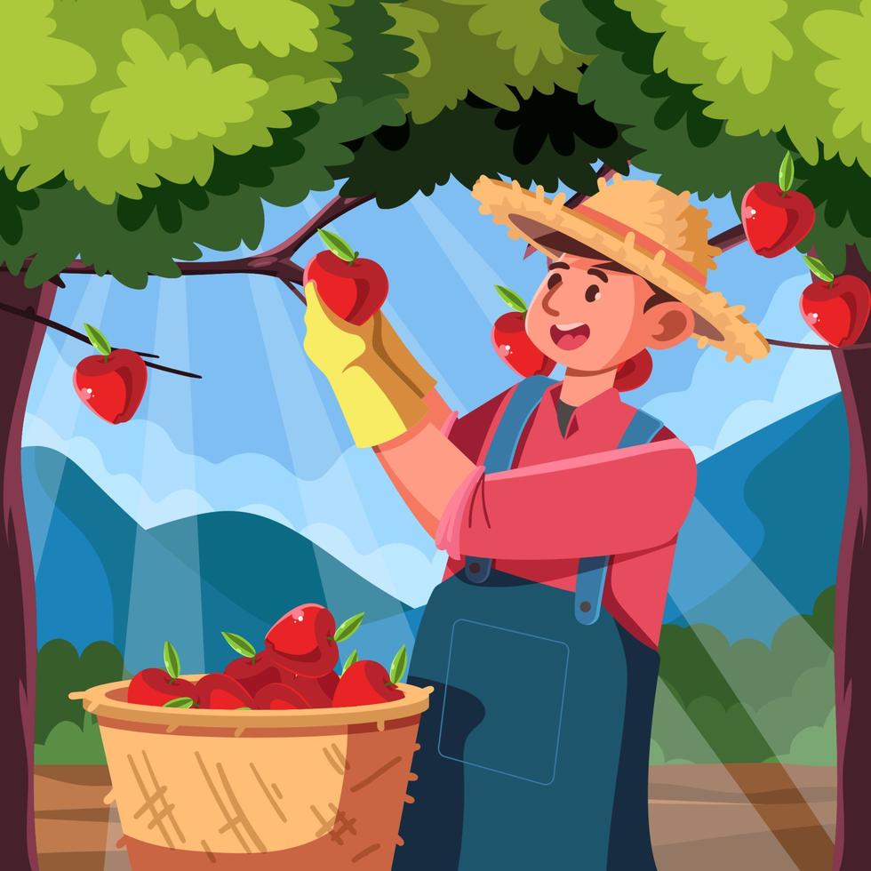 Happy Apple Picking Gardening Fall Activity vector
