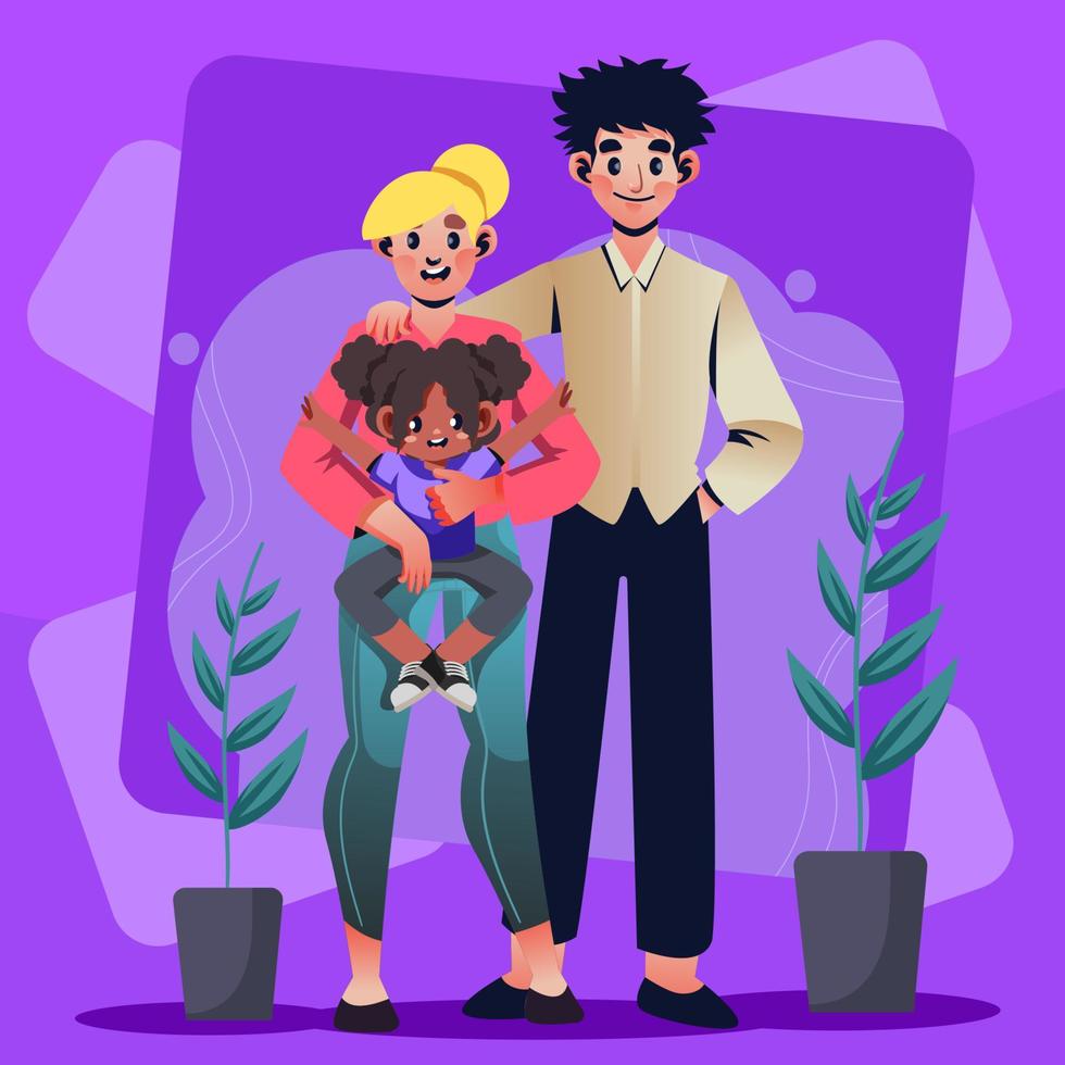 Happy Interracial Family Adoption Concept vector