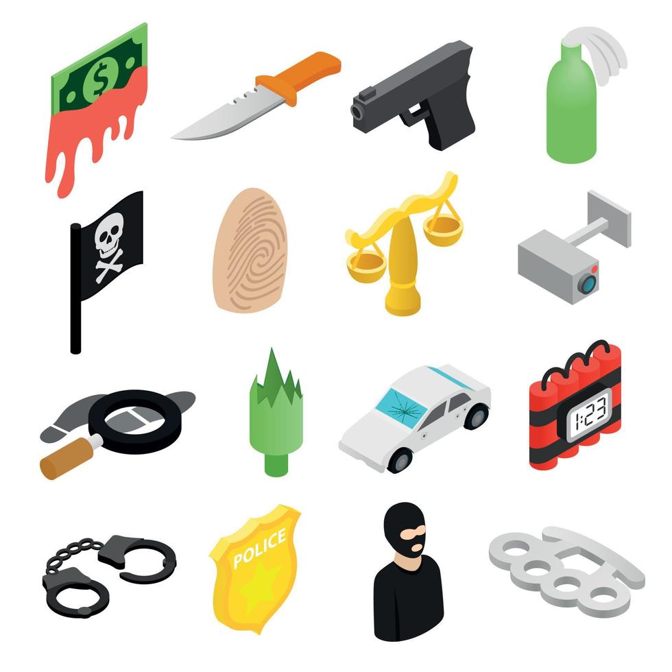 Crime isometric 3d icons vector