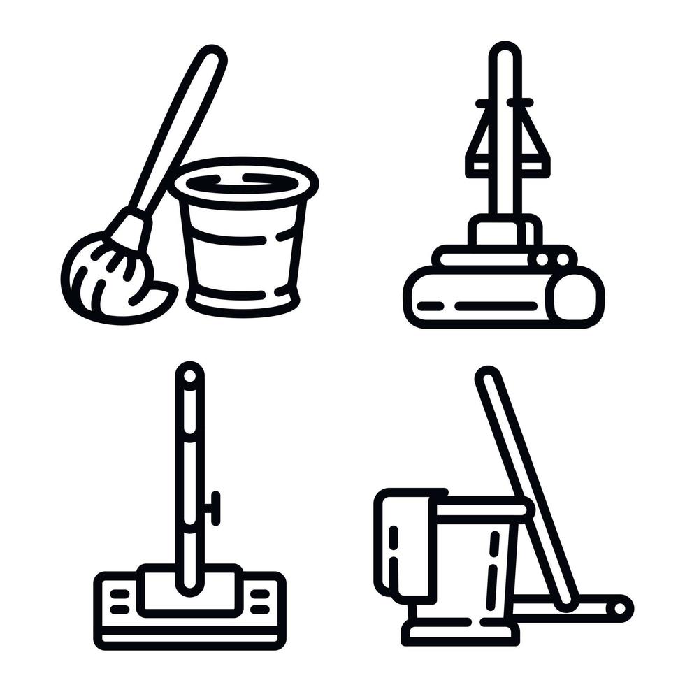 Mop icons set, outline style vector