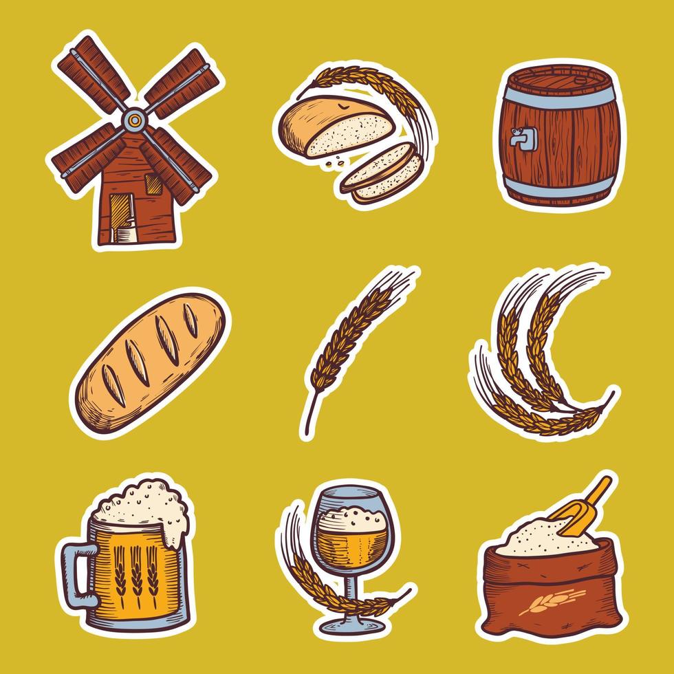 Barley icon set, hand drawn style vector