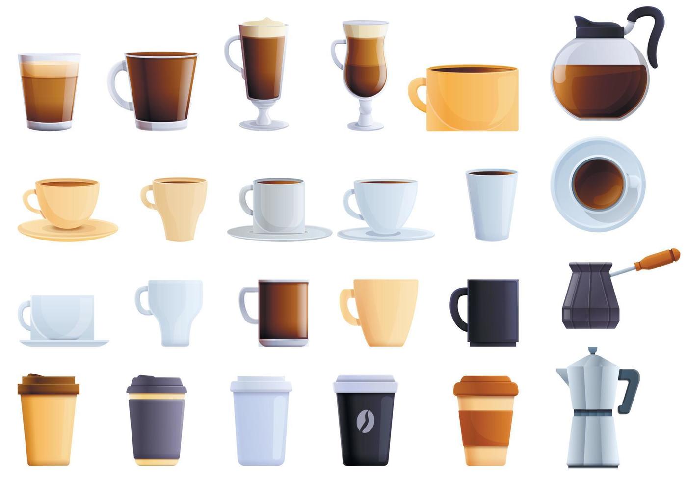Coffee icons set, cartoon style vector