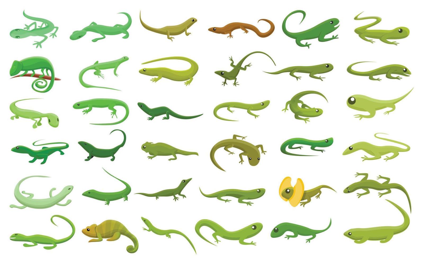 Conjunto de iconos de lagarto, estilo de dibujos animados vector