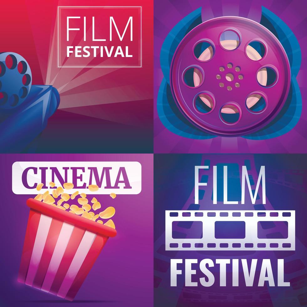 Film festival banner set, cartoon style vector