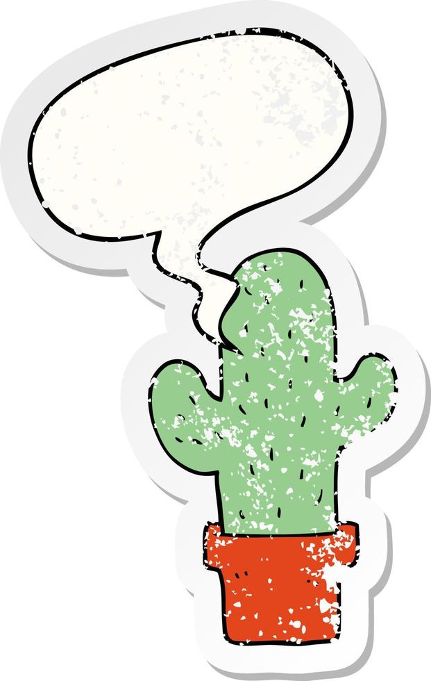 pegatina angustiada de cactus de dibujos animados y burbujas de discurso vector