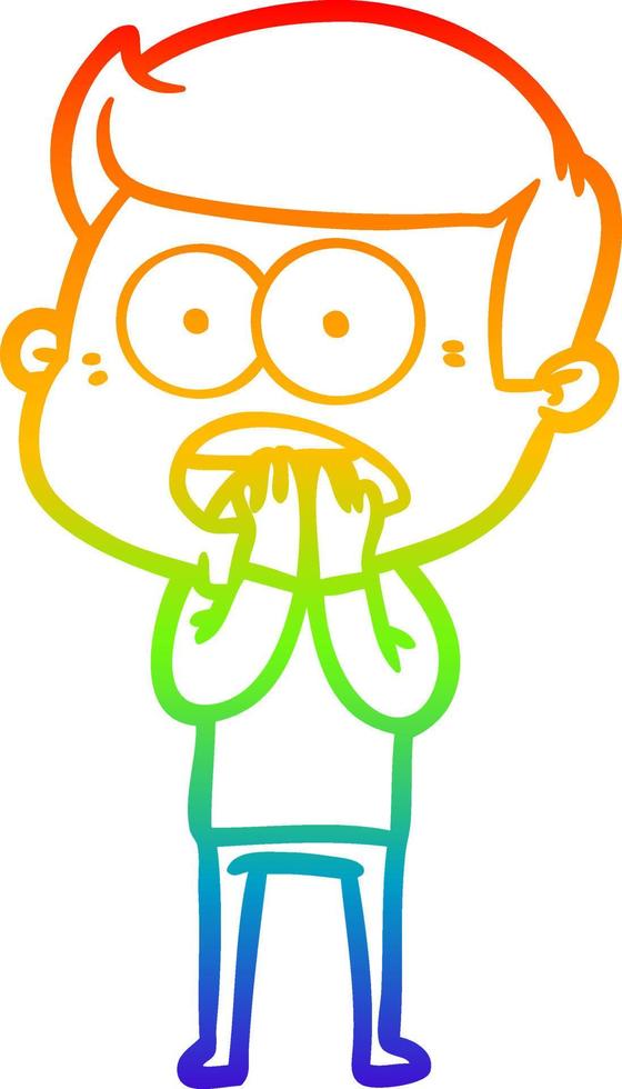 rainbow gradient line drawing cartoon shocked man vector