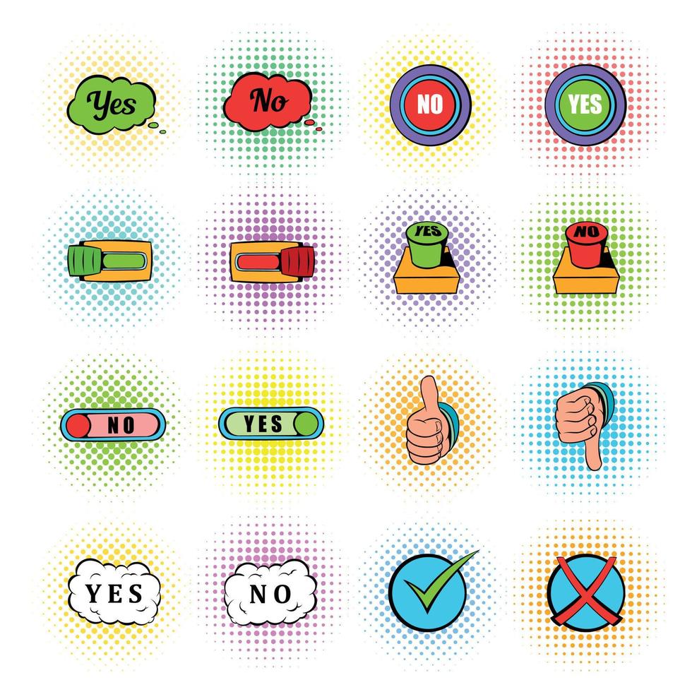 Yes and No icons, comics style vector