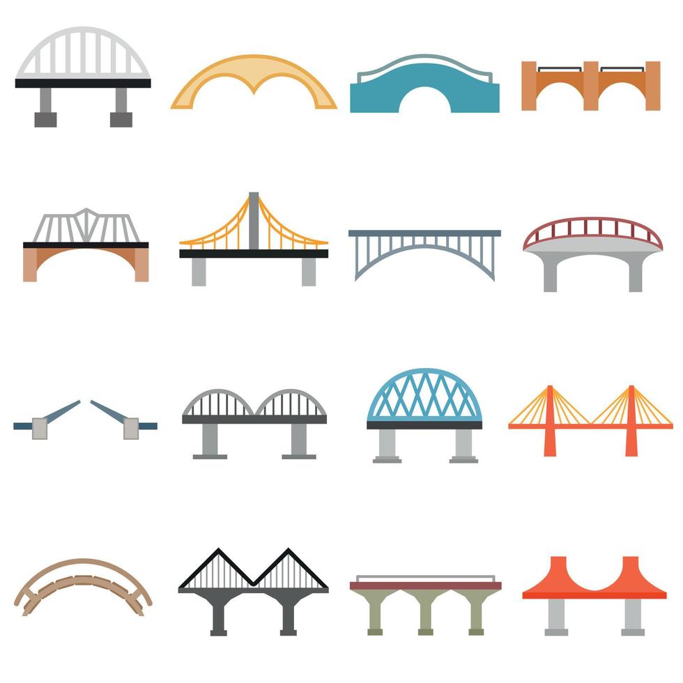 conjunto de iconos de puente, estilo plano vector