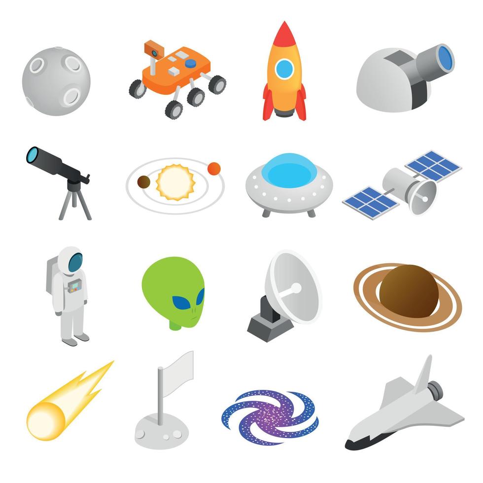 Space isometric 3d icons vector
