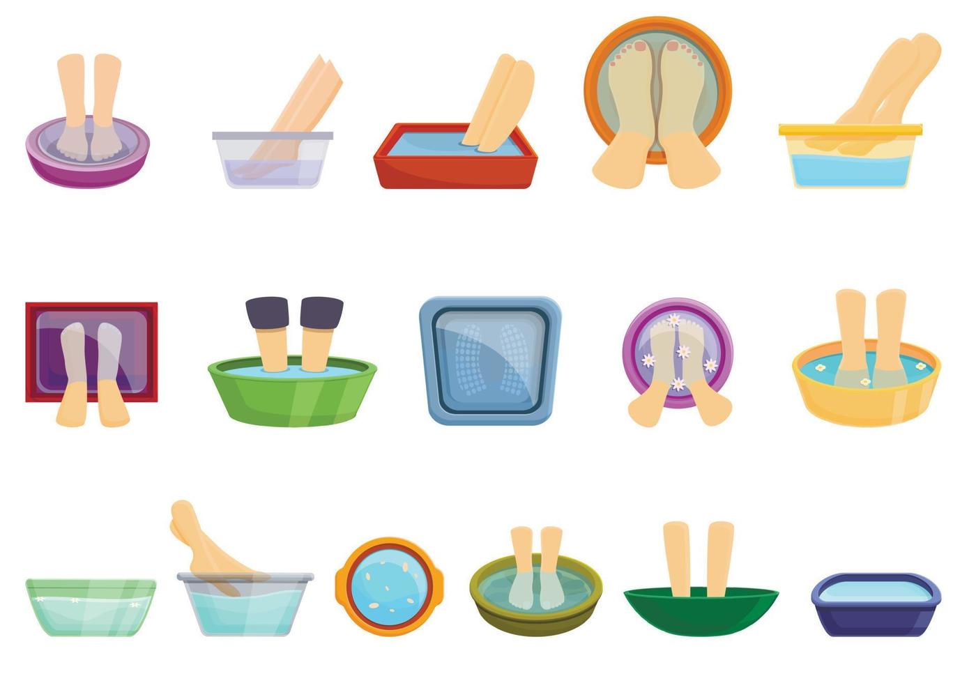 Foot bath icons set, cartoon style vector
