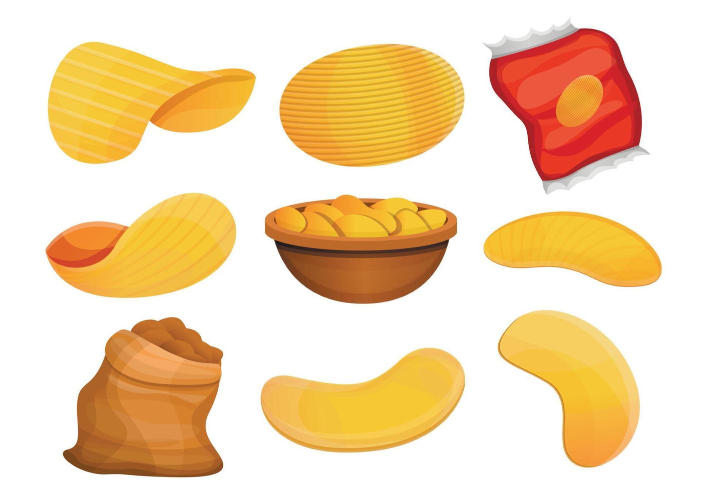 Chips potato icon set, cartoon style vector