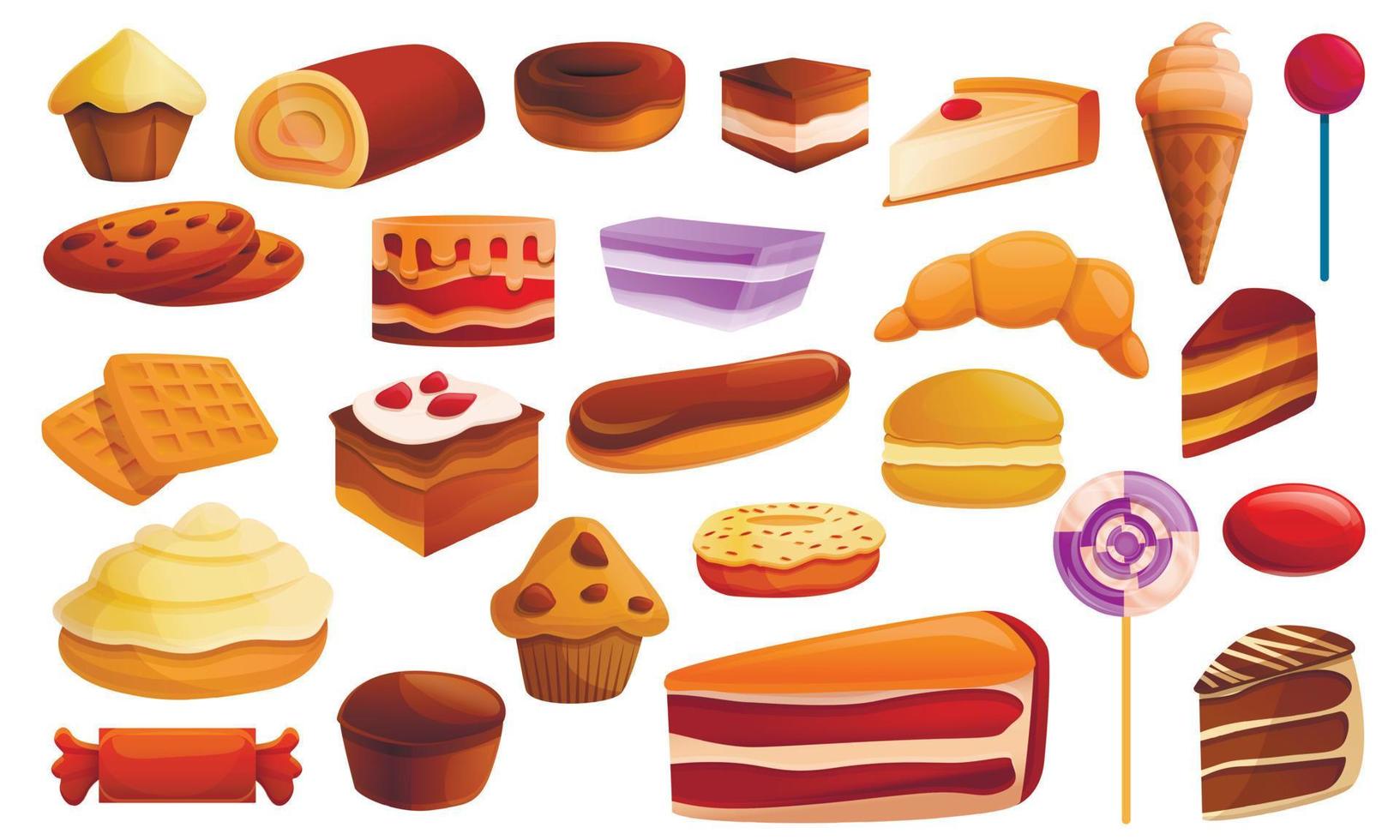 Confectionery icons set, cartoon style vector
