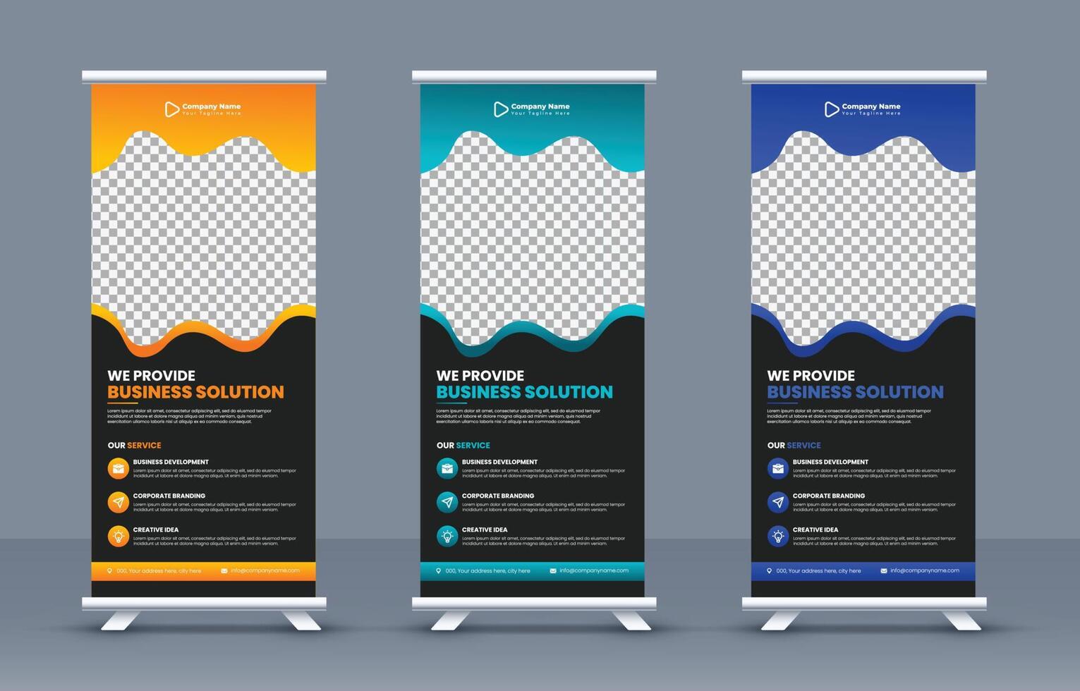 Corporate Roll up banner stand template design or abstract portable