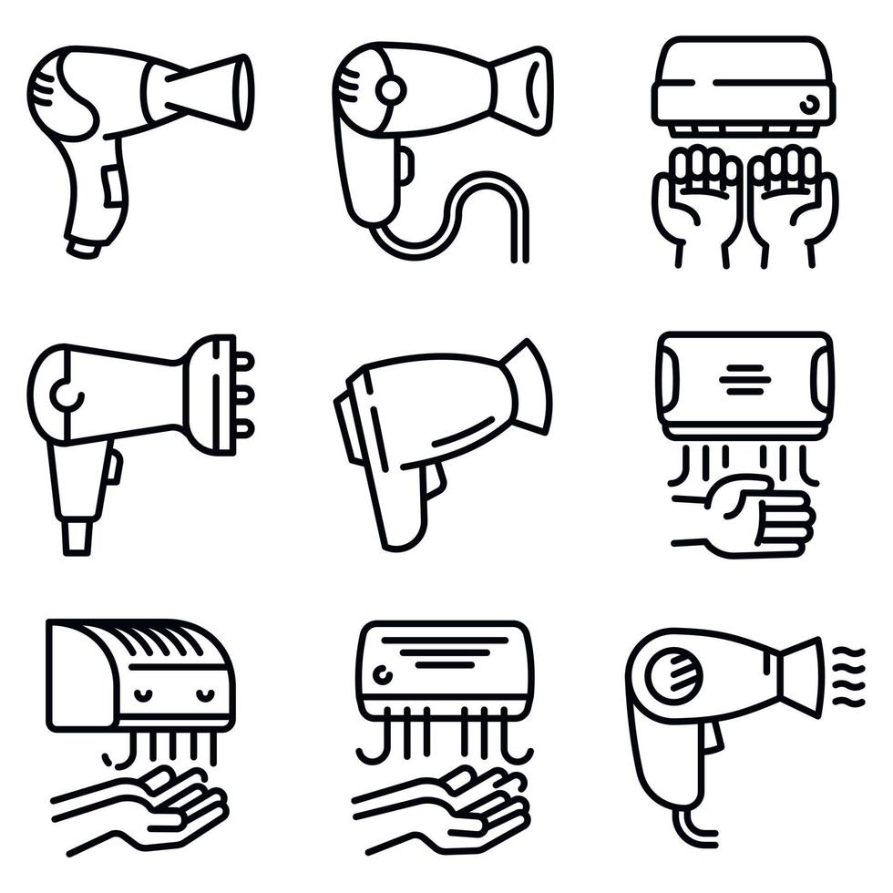 Dryer icons set, outline style vector