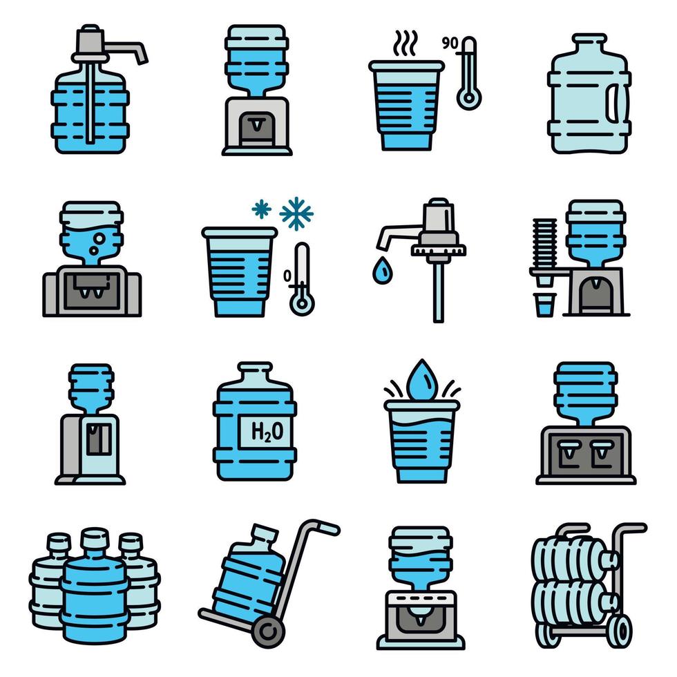 Cooler water icons set, outline style vector