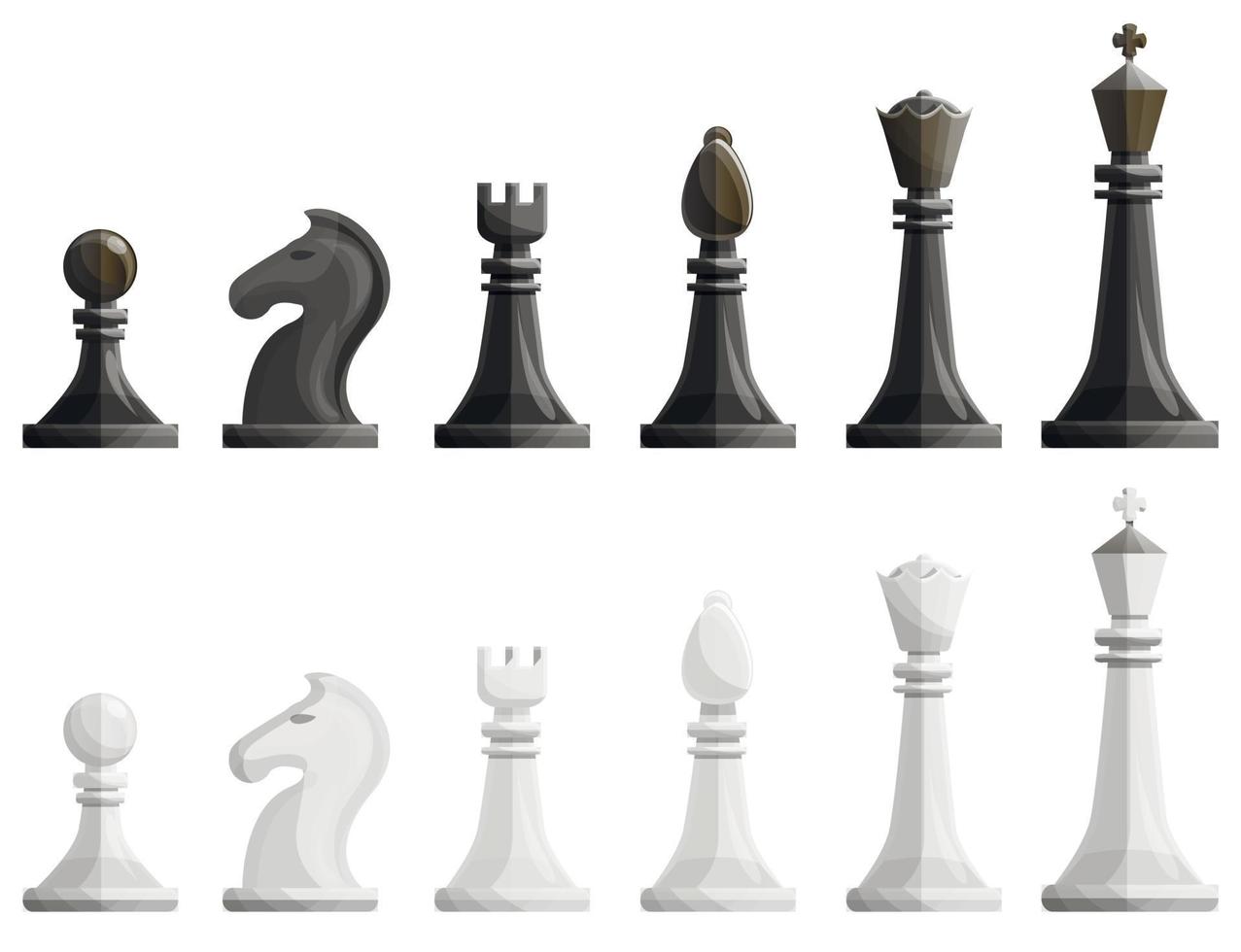 Chess icons set, cartoon style vector