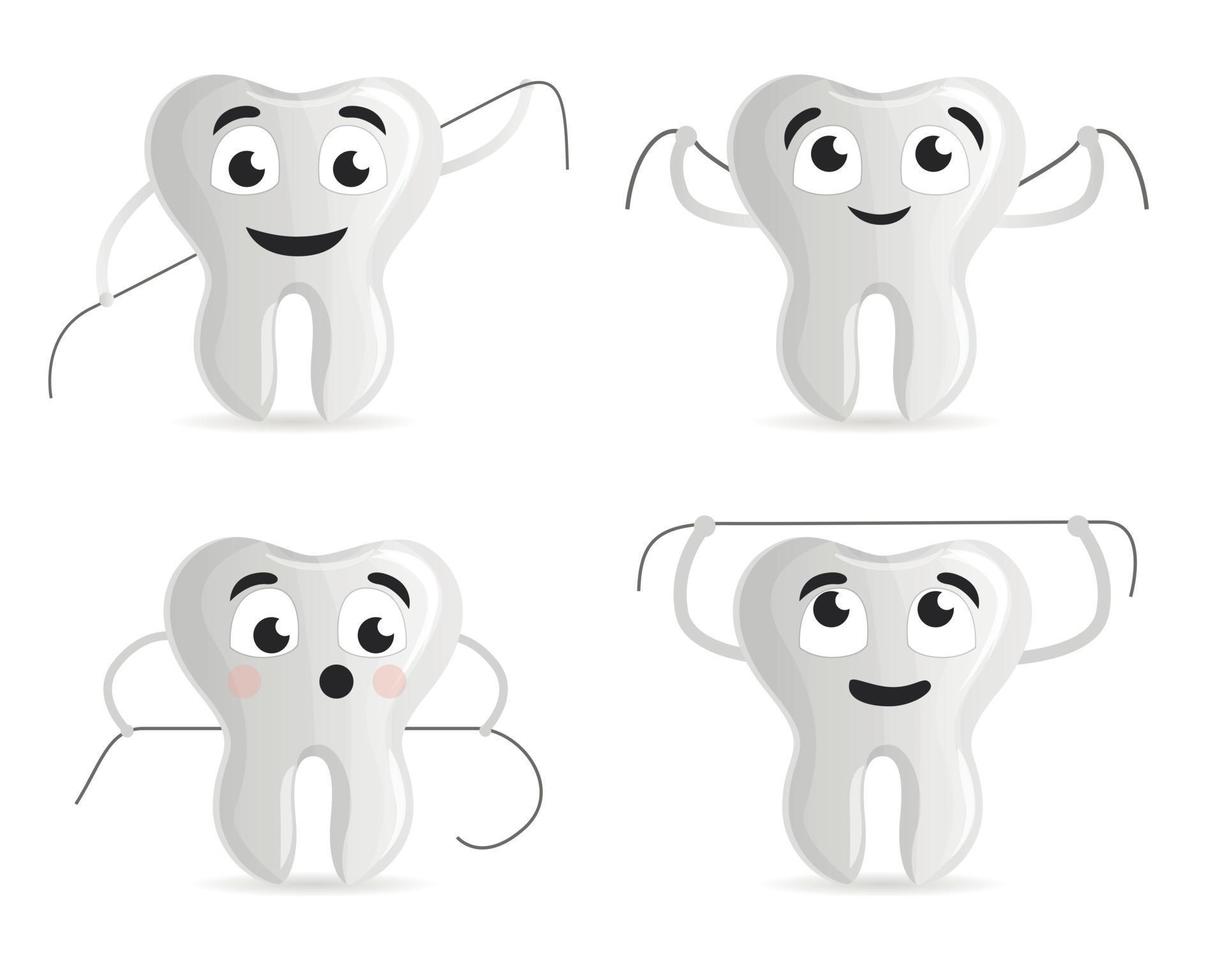 Dental floss icon set, cartoon style vector