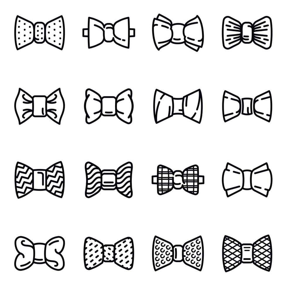 Bowtie icons set, outline style vector