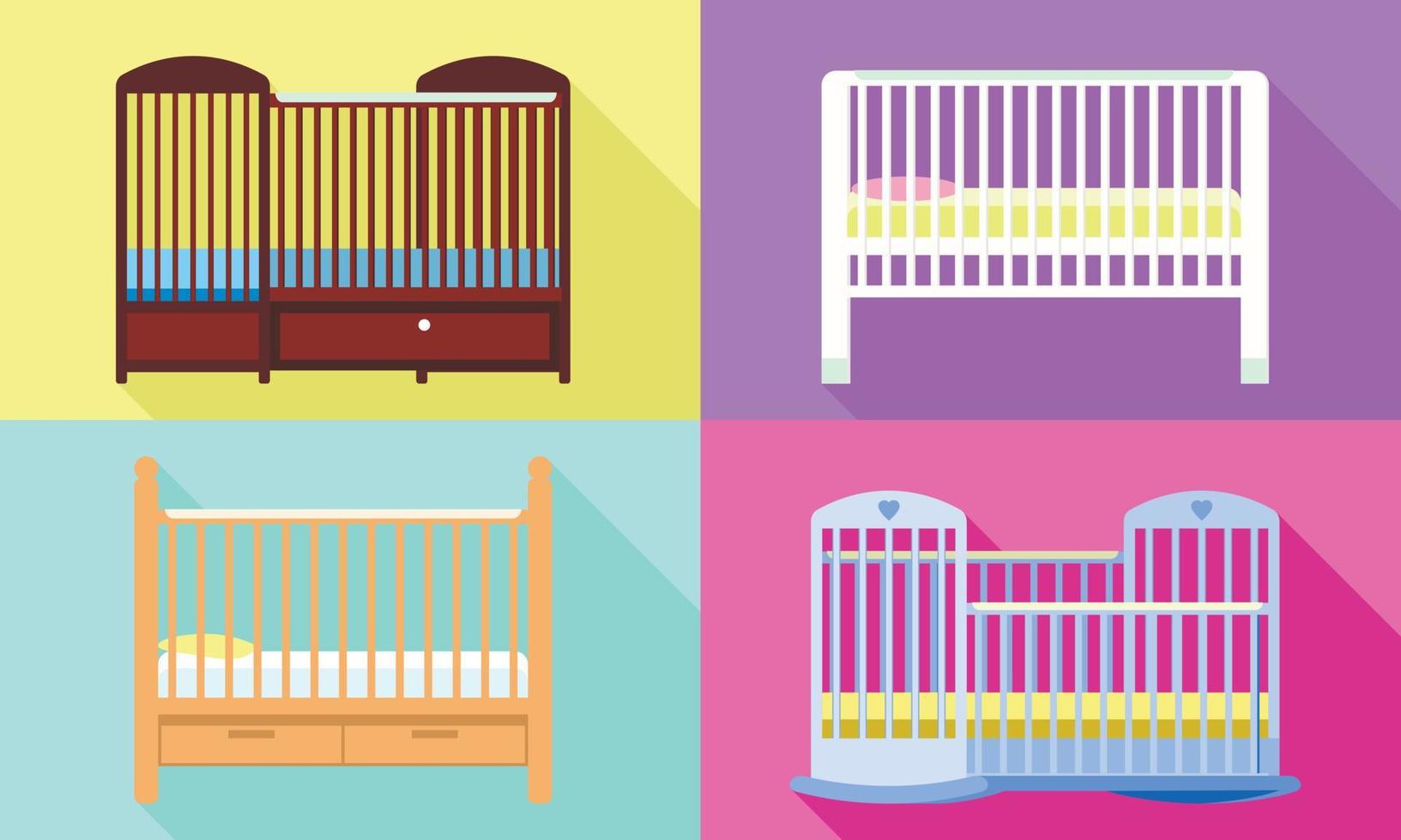 Crib icons set, flat style vector