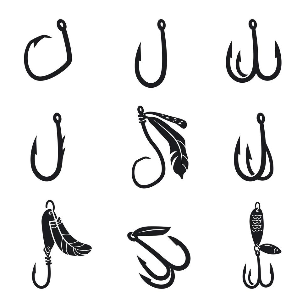 Fishing hook icons set, simple style vector