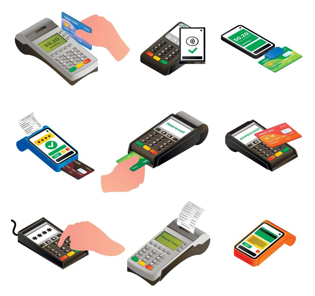Bank terminal icons set, isometric style vector