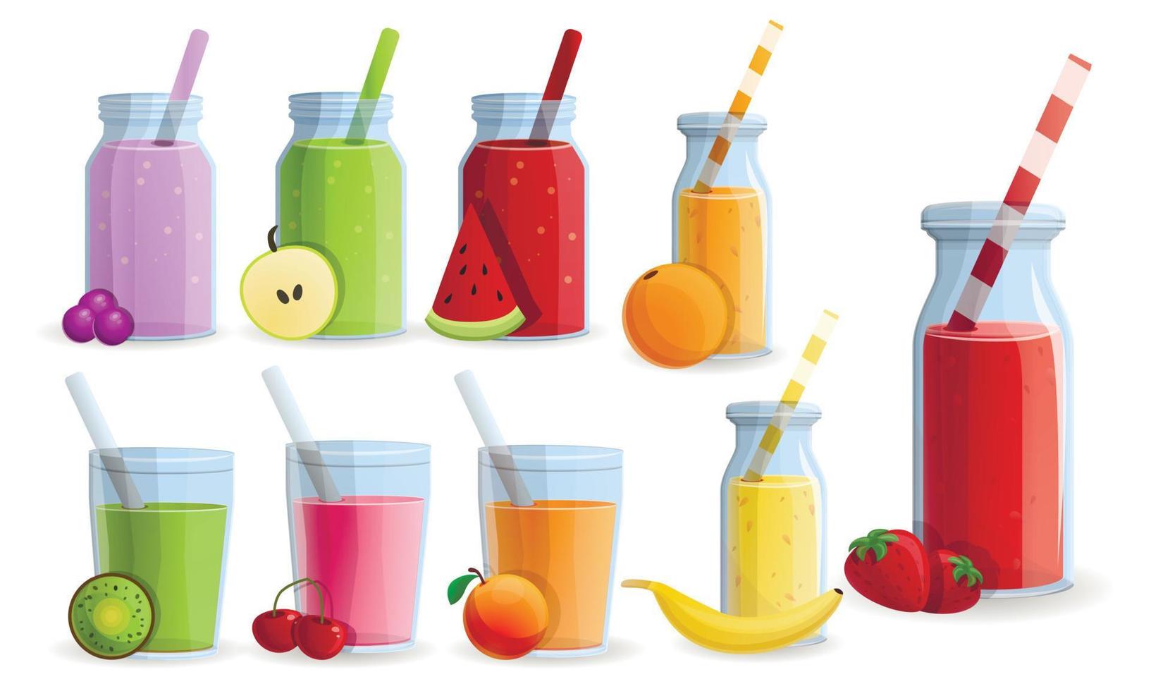 Smoothie icon set, cartoon style vector