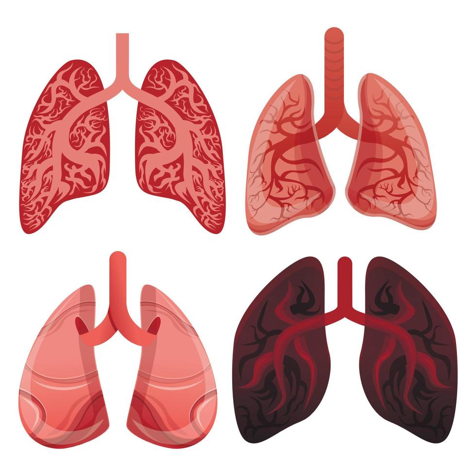 Lung icon set, cartoon style vector