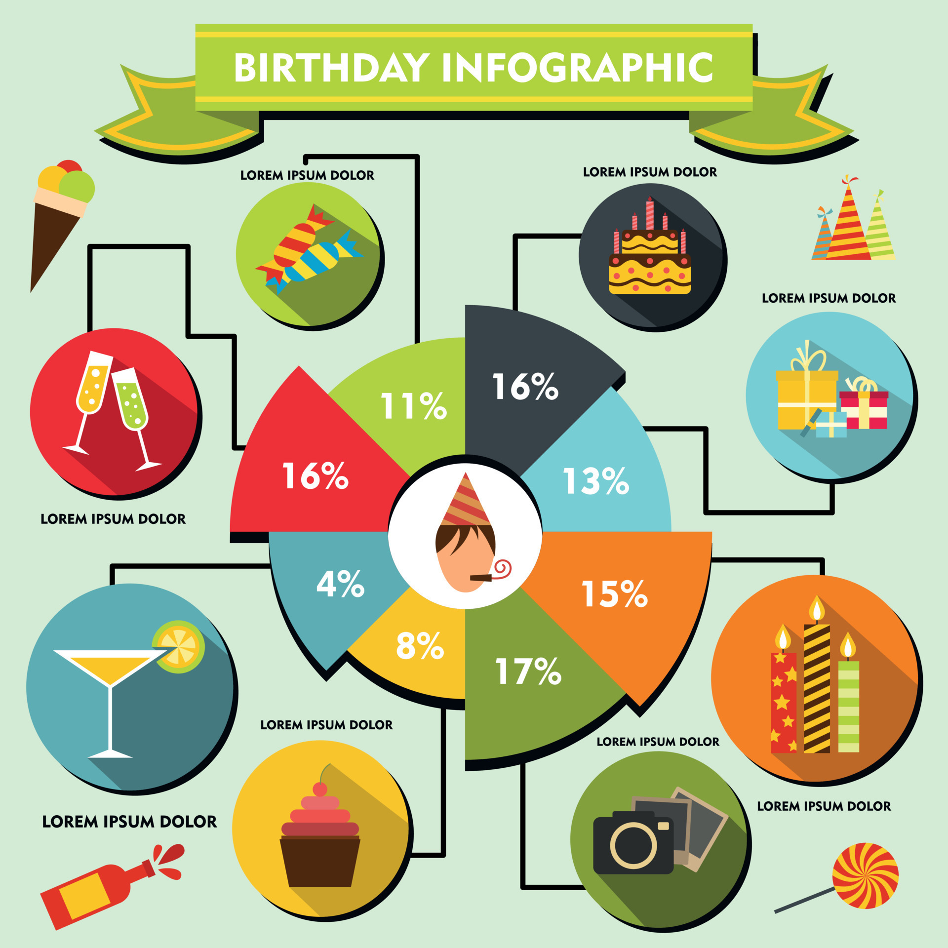 Birthday infographic, flat style 8967624 Vector Art at Vecteezy