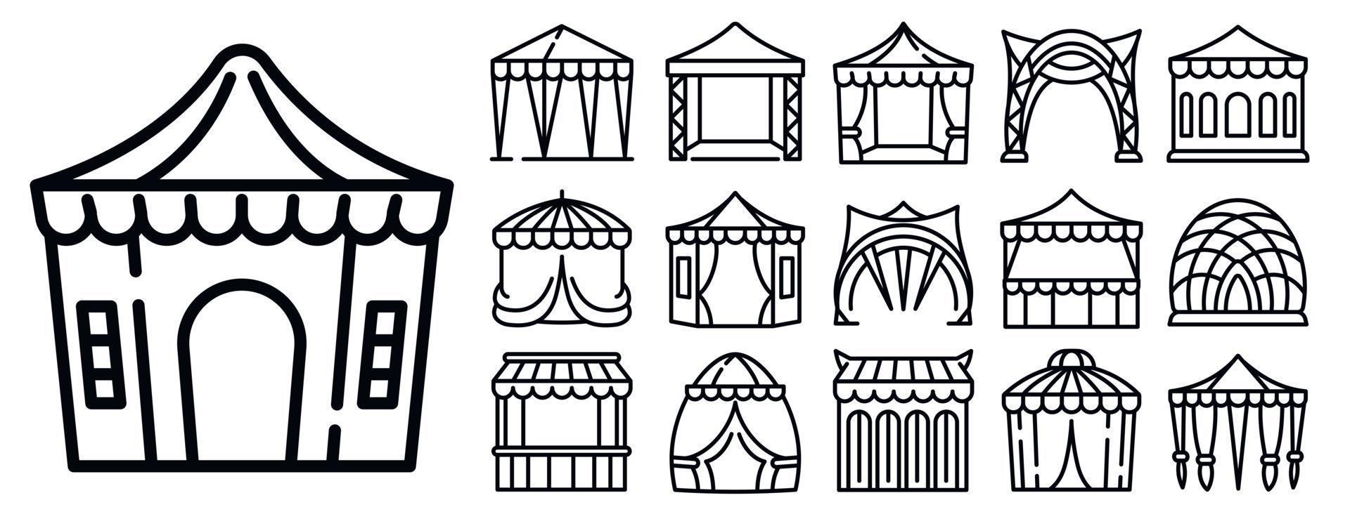 Canopy icons set, outline style vector