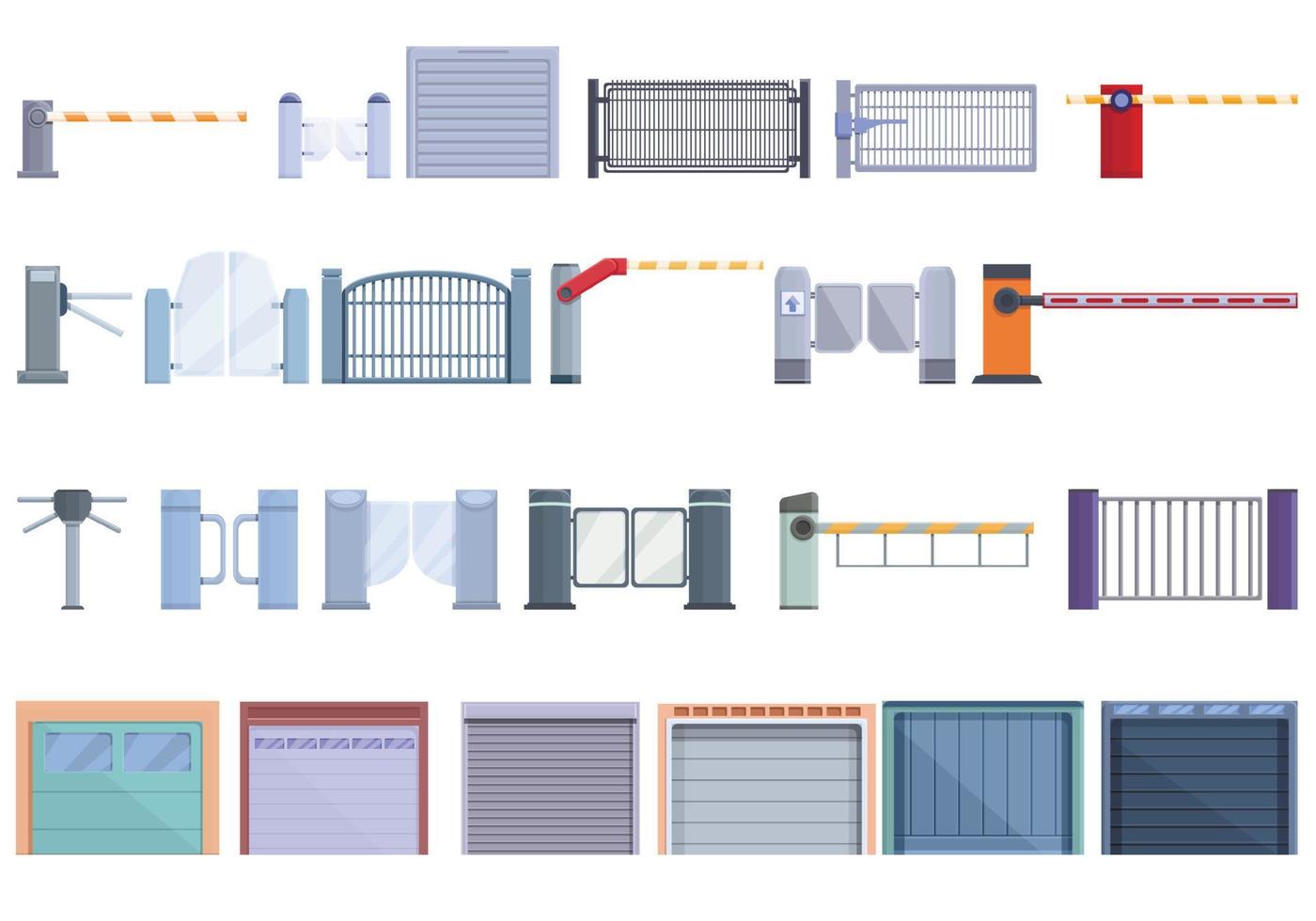 Automatic gate icons set, cartoon style vector