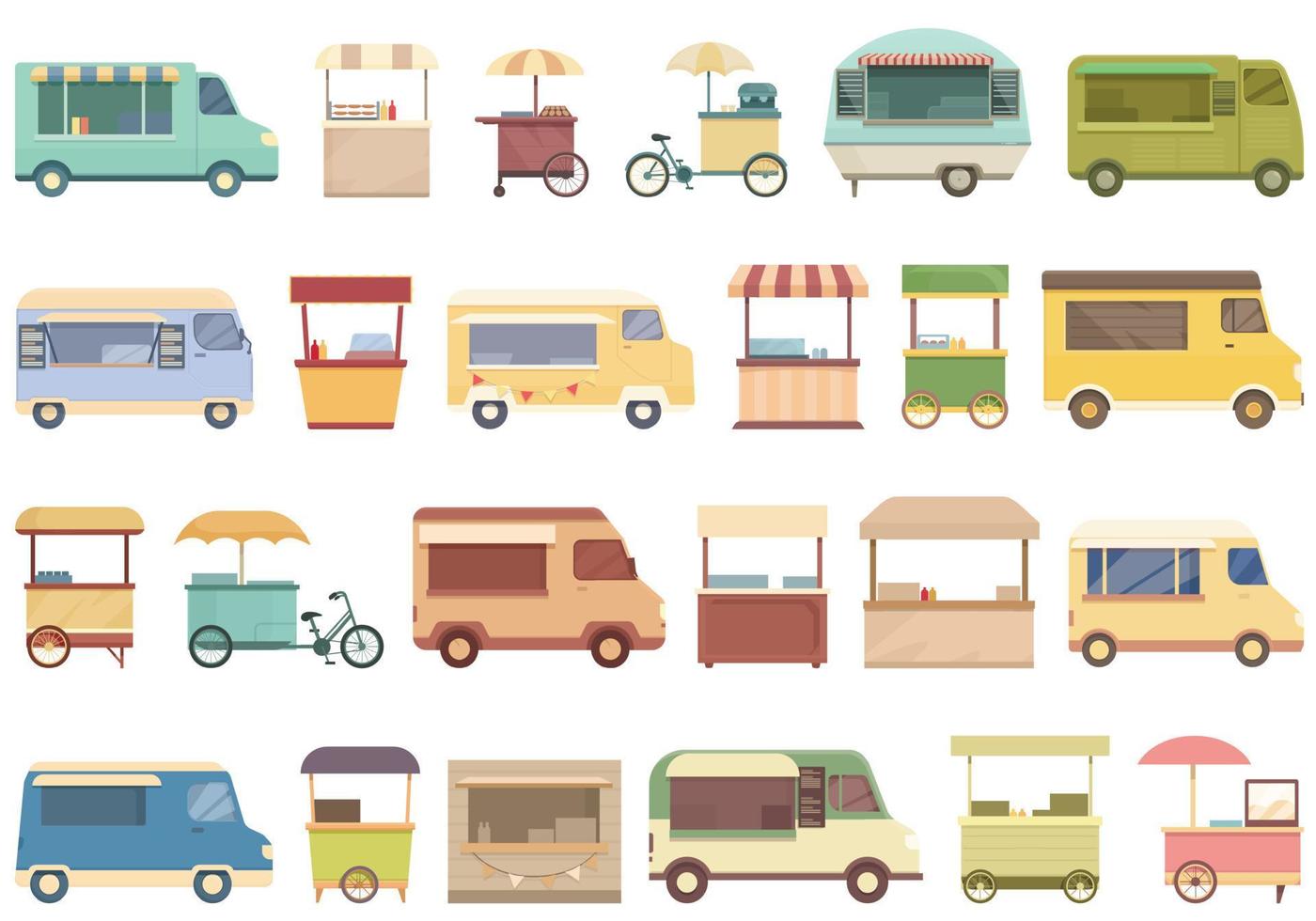 Street food festival icons set cartoon vector. Summer eat vector