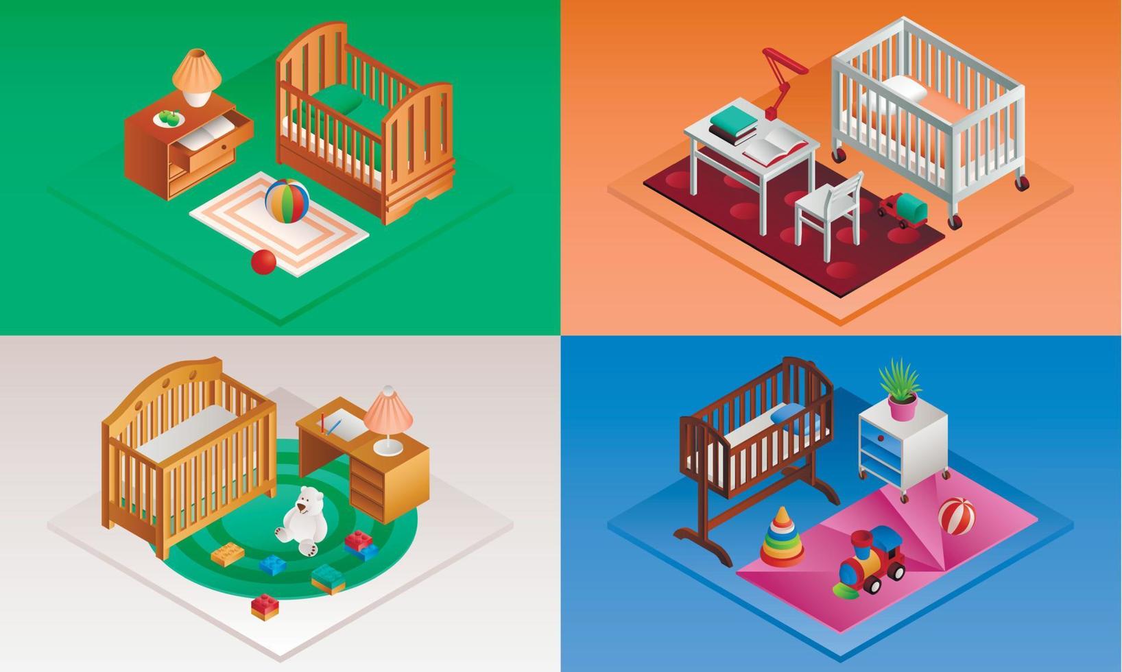Baby crib banner set, isometric style vector