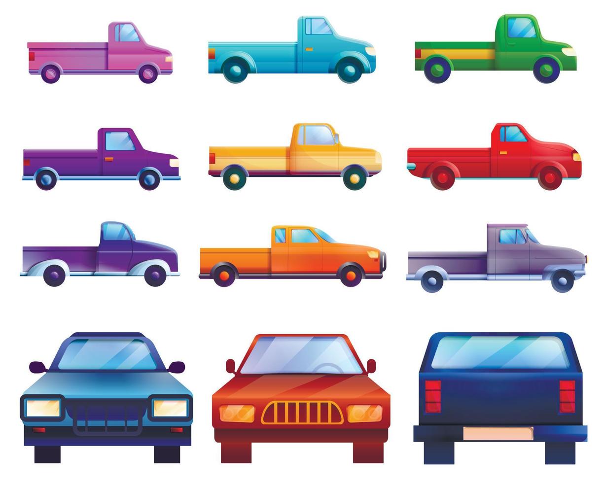 Pickup icons set, cartoon style vector