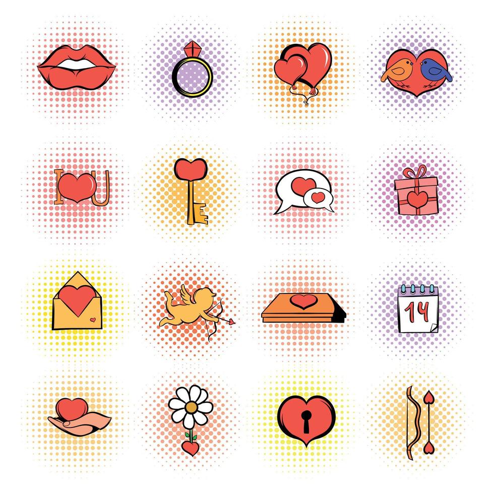 conjunto de iconos de cómics de San Valentín vector