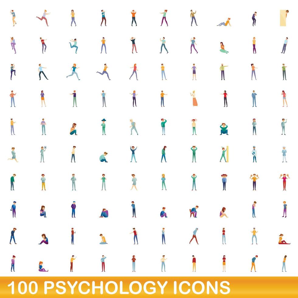 100 psychology icons set, cartoon style vector