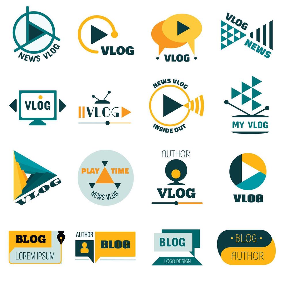 Vlog logo set, flat style vector