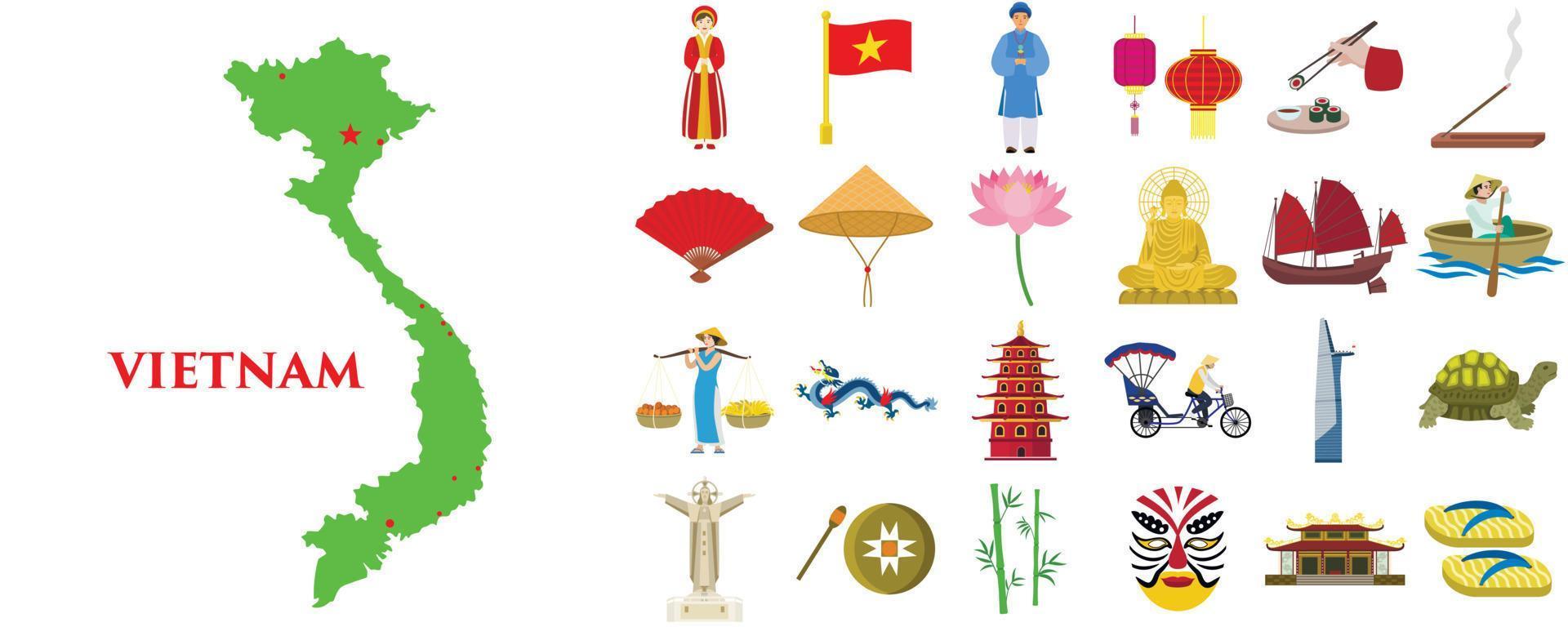 Vietnam icons set, flat style vector