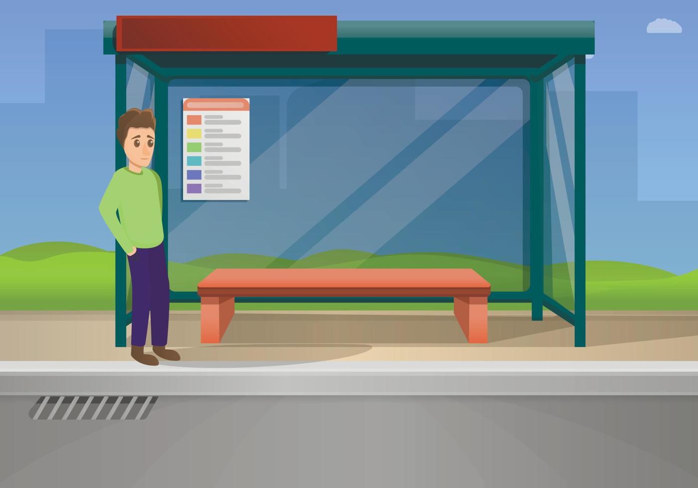 Bus stop concept background, cartoon style vector