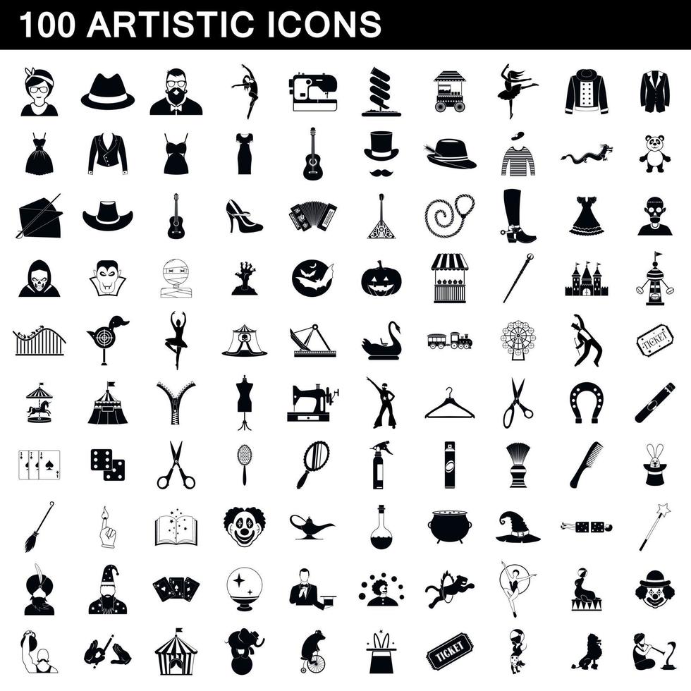 100 iconos artísticos, estilo simple vector